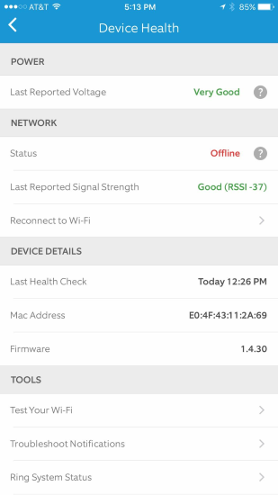 ring camera disconnected from wifi
