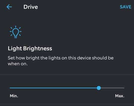 camera light brightness slider in ring app