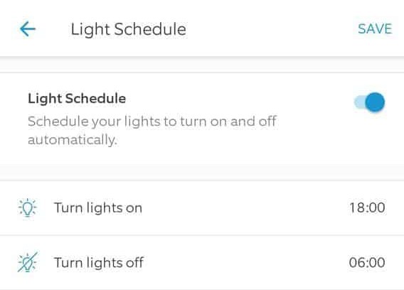 light schedule options in ring app