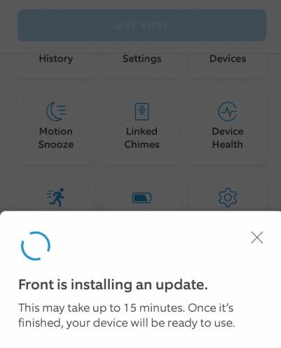 ring camera update stuck